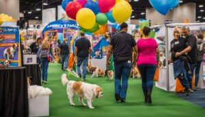 Family with dog at pet expo